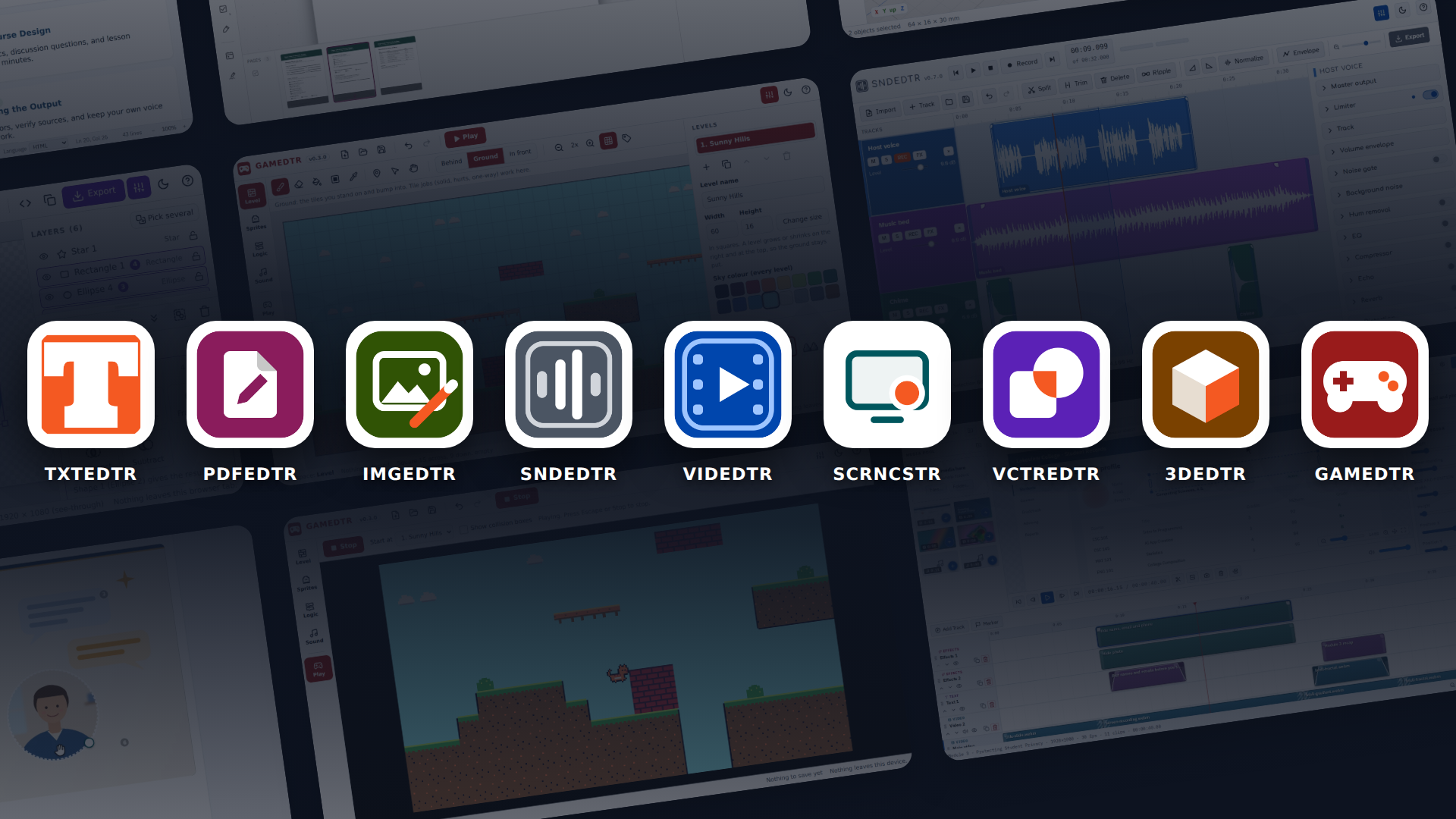 Screenshot of the EDTR Suite of browser-based editing apps